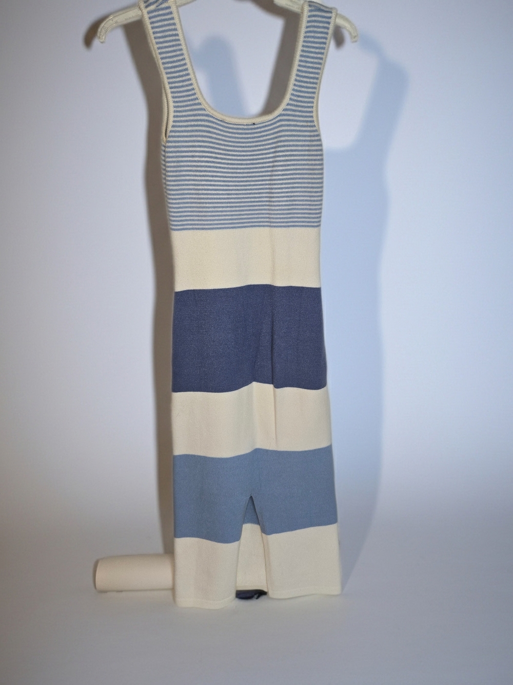 Lulu's Light Blue & White Striped Knit Sleeveless Tank Midi Dress Womens Size S - Picture 7 of 11